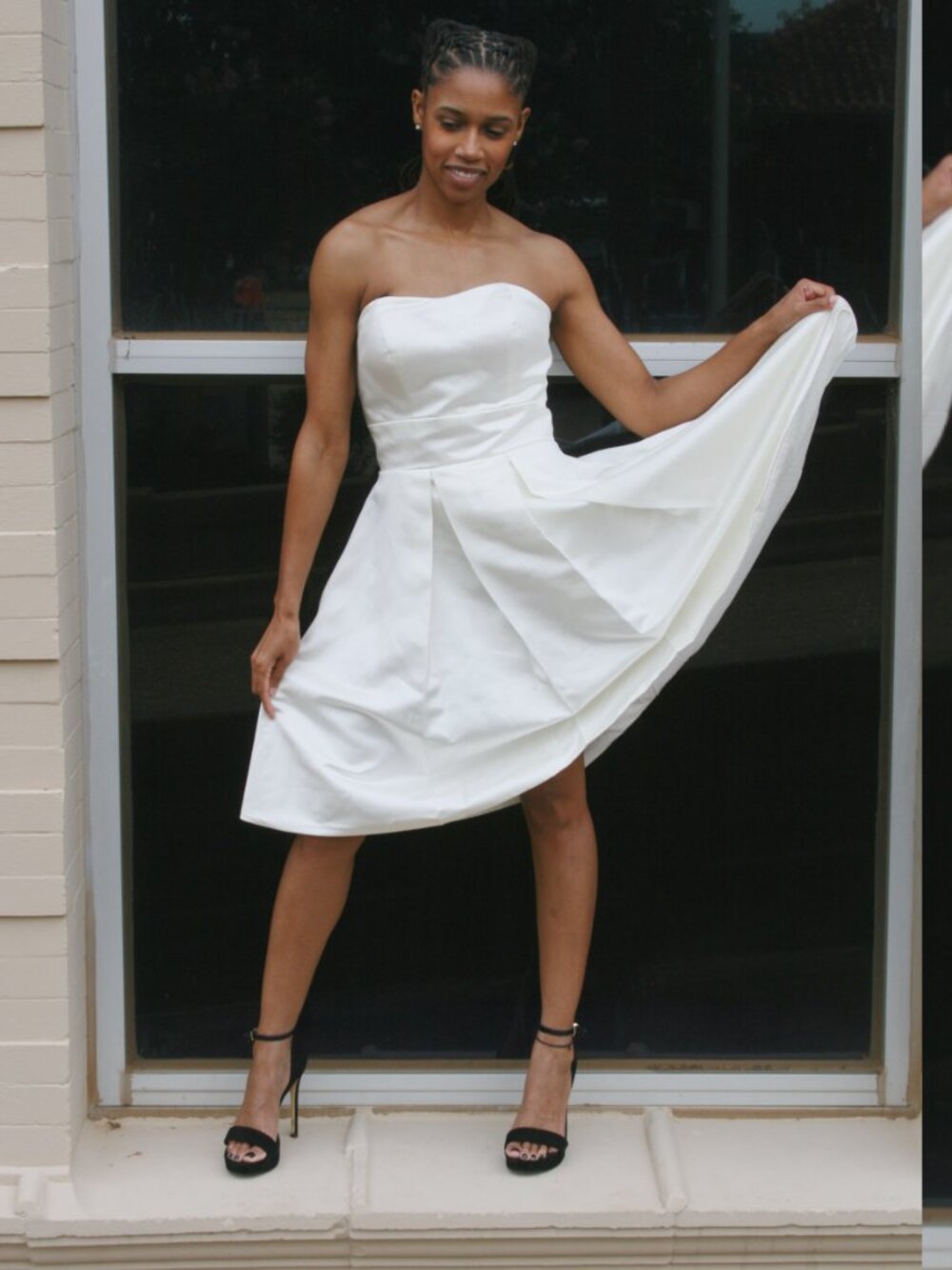 SMALL White Strapless Midi  Dress